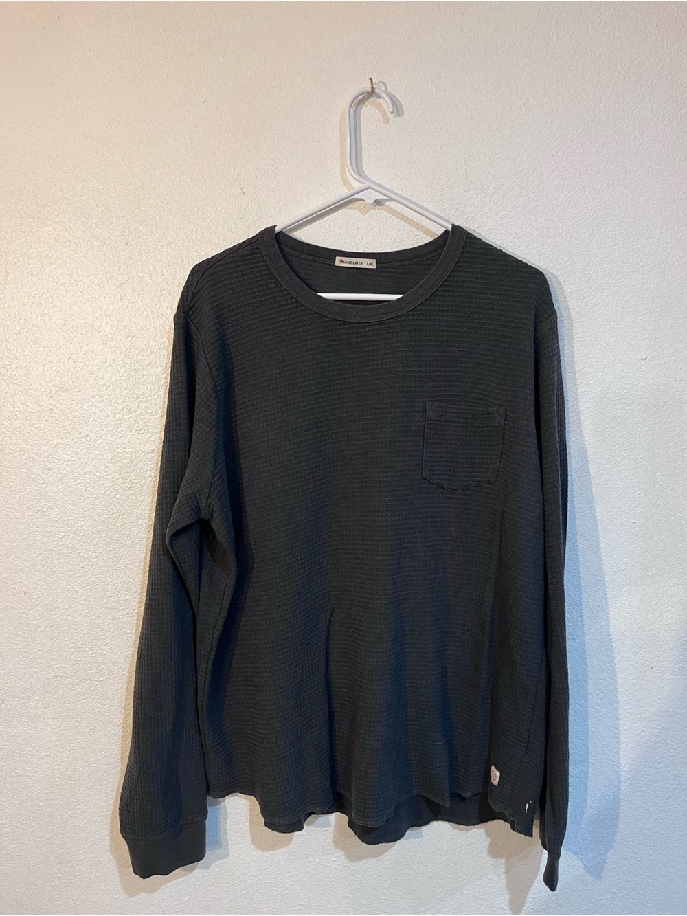 Marine Layer Black Long-Sleeve Waffle Knit Pocket Tee